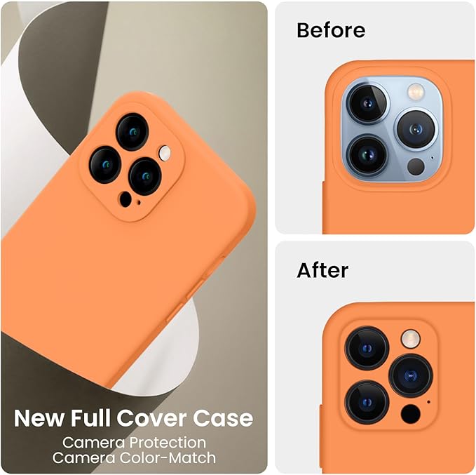 FireNova Designed for iPhone 13 Pro Case, Silicone Upgraded [Camera Protection] Phone Case, Soft Anti-Scratch Microfiber Lining Inside, 6.1 inch, Kumquat