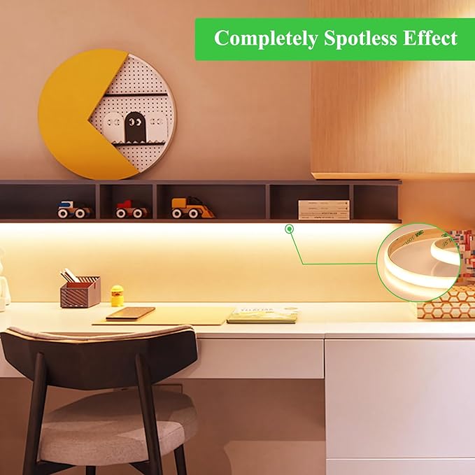 JOYLIT Diffused LED Strip Lights Waterproof 2700K Warm White 24V 16.4FT/5M 280LEDs/M 510LM/FT Super Bright, UL Listed PRO CRI 92 Milky White Coated 100W Dimmable Tape Light for Commercial, Home