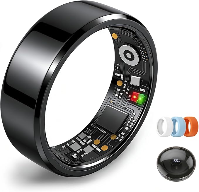 Smart Ring for Women Men,Fitness Tracker Ring,Heart Rate,Blood Oxygen,Step Tracker,Sleep Tracker,Meditation Assistance,No Subscription Fee,IP68 Waterproof Smart Ring for iphone&Android(Black 8)
