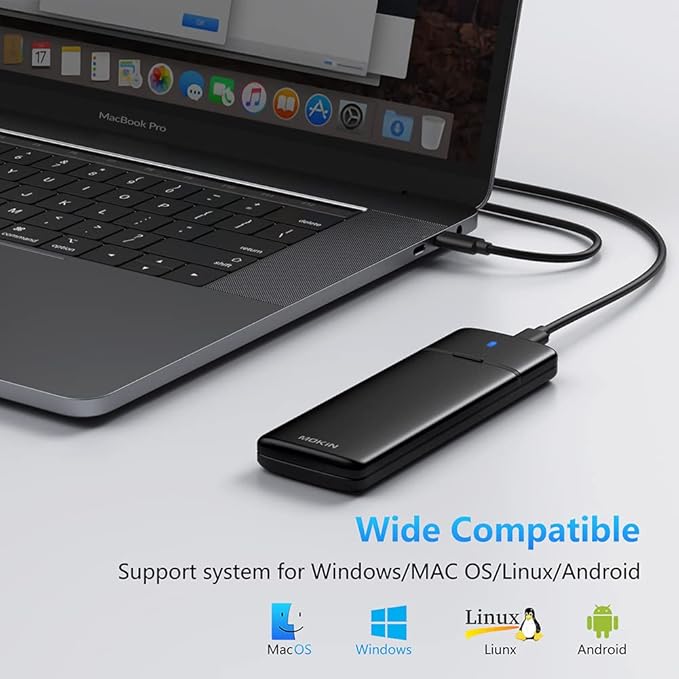 MOKiN M.2 NVMe SATA SSD Enclosure Reader Tool-Free, NVMe PCIe SSD to USB C Adapter Reader Case