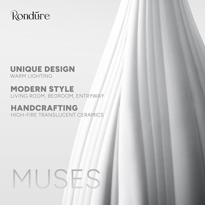 RONDURE 20.6" Modern Ceramic Table Lamp, Fully Dimmable Modern Bedside Lamps for Bedroom, Living Room and Nightstand, White Translucent Ceramic Shade, Warm Ambient Lighting, Corded, Bulb Included