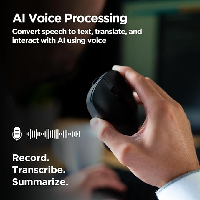 Virtusx Jethro AI Mouse - Voice & Audio Recorder for Lecture & Meeting, Centralized Software with Voice Typing, Writing Tools, Transcribe, Translate & Summarize, Wireless Mouse for Computer, Laptop