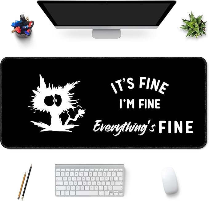 Desk Mat,Large Mouse Pad 35''×15.6'' XXL Extended Gaming Mouse Pad Mat with Non-Slip Base Stitched Eges Mousepad for Computer,Office,Keyboard and Laptop - Black Cat