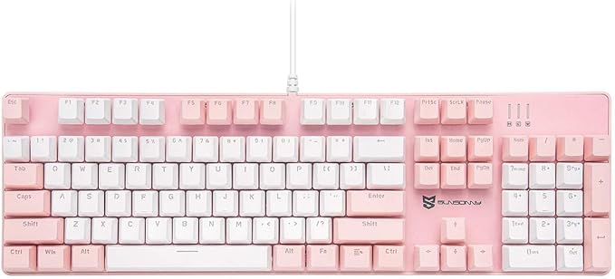 Merdia 104 Keys Full Size Mechanical Keyboard | Brown Switch, Pink & White Color 104 Keys US Layout Led Backlit Hot Swappable Wired Mechanical Light Up Pink Keyboard | Wired Gaming Computer Keyboards