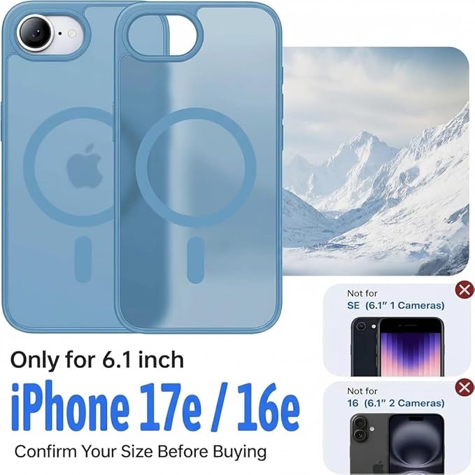 Eastinbox Magnetic Shockproof for iPhone 17e & iPhone 16e Case [Compatible with MagSafe] [Military-Grade Protection] Anti-Yellowing, Matte Protective Phone Case for iPhone 17 e/16 e 6.1", Light Blue