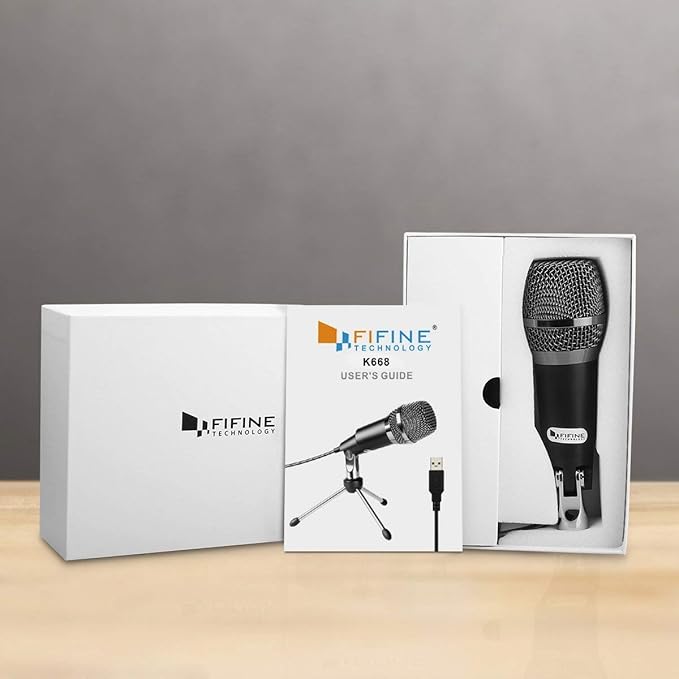 FIFINE USB Microphone, Plug and Play Home Studio USB Condenser Microphone for Skype, Recordings for YouTube, Google Voice Search, Games, for Windows and Mac-K668