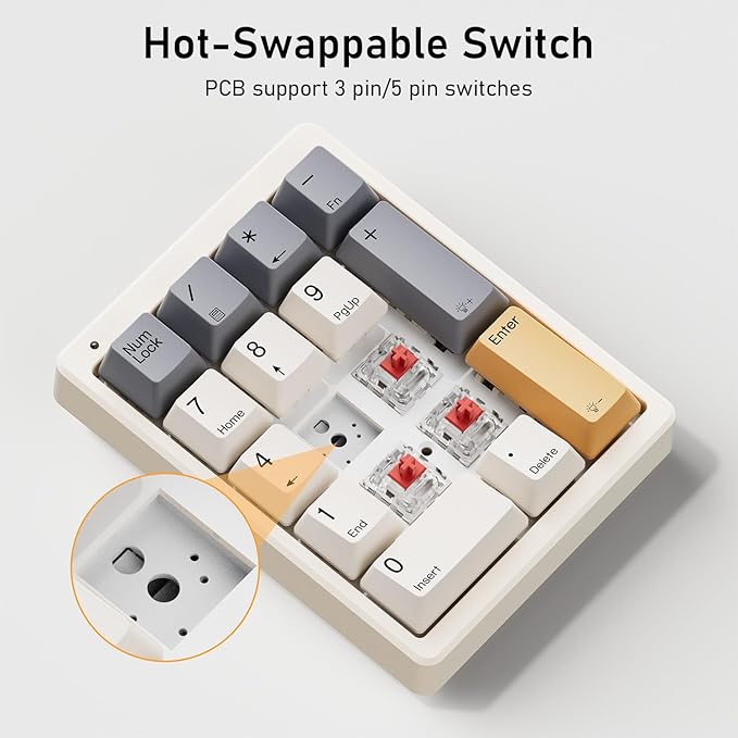 Kisnt KN17 Wired Mechanical Number Pad- 17 Keys Hot Swappable Numpad with White Backlight& PBT Keycaps for Laptop PC Compact Keyboards(Retro Beige, Red Switch)