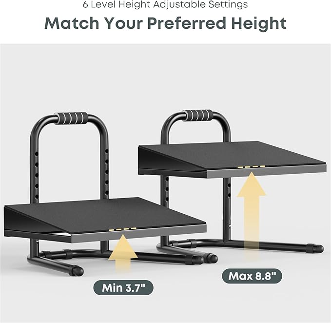 Height Adjustable Foot Rest - Relief Platform for Standing and Sitting, Ergonomic Under Desk Footrest with Non-Slip Surface, 6 Height Settings, Sturdy Metal Frame, Easy Assembly, Black