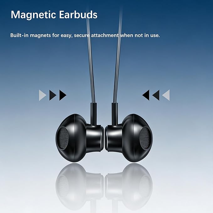 Neckband Bluetooth Earbuds with Mic Hybrid Active Noise Cancelling, 36H Playtime, IPX6 Waterproof, Comfortable Magnetic Sport Headphones for Running, Work, Travel Black