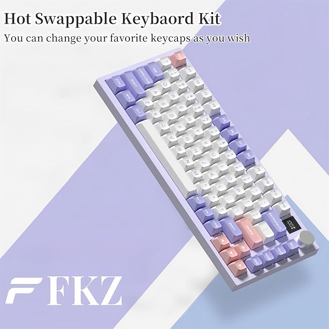 FKZ K75 Barebone 75% Hot Swap Tri-Mode Bluetooth 5.0/2.4G Wireless/Type-C Wired RGB Mechanical Gaming Keyboard With Knob Screen Gasket PCB Mount Custom DIY Kit (Purple)