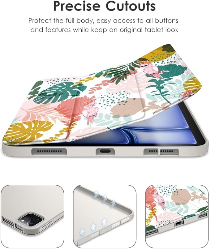 DTTO for iPad Pro 11 Inch 4th/3rd/2nd/1st Generation 2022/2021/2020/2018 Case, Also Fit iPad Air 11-Inch/5th/4th Gen, Slim Lightweight Trifold Stand Soft Back Cover，Auto Sleep/Wake,Parrot Tree