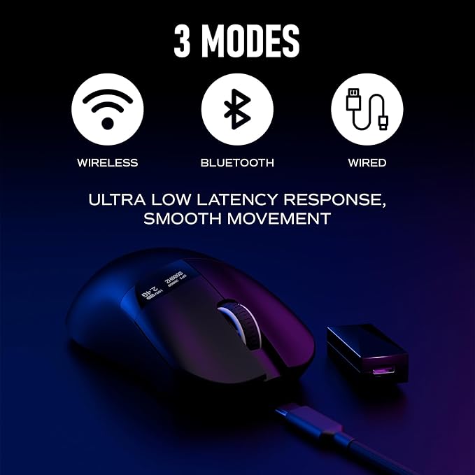 OOCTPK Chilkey Wireless Mouse, Glacier LW 8K M Gaming Mouse with OLED Screen, 8K Polling Rate, 30000 DPI Optical Tracking, 750 IPS, Bluetooth 5.2/2.4G/USB-C, 49g Super Lightweight, 100 Million Clicks