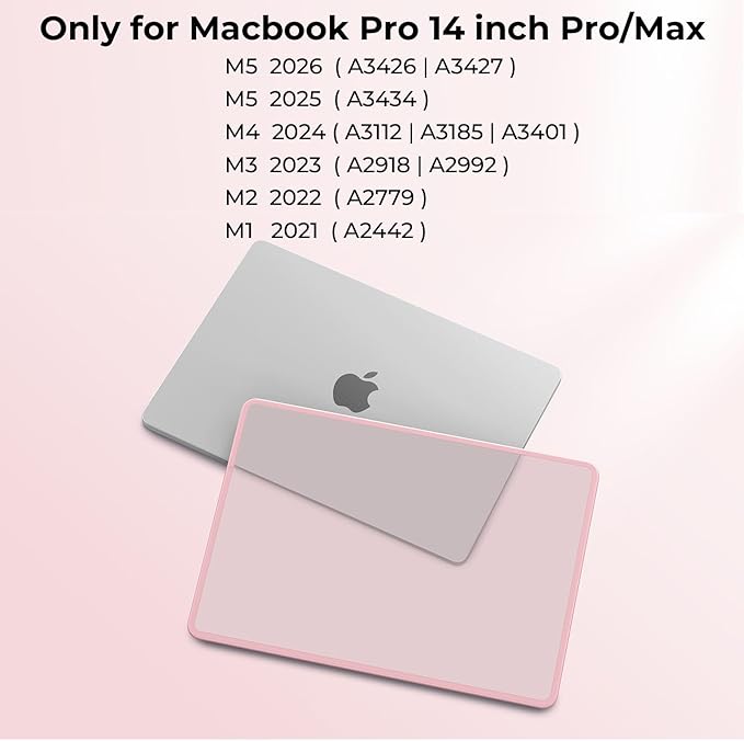 BlueSwan Anti-Cracking Hard Shell Case Compatible with MacBook Pro 14-inch M5 2026 2025-2021 Release M4 M3 M2 M1 Pro/Max Chip, Anti-Fingerprint Soft TPU Bumper, Frosted Pink