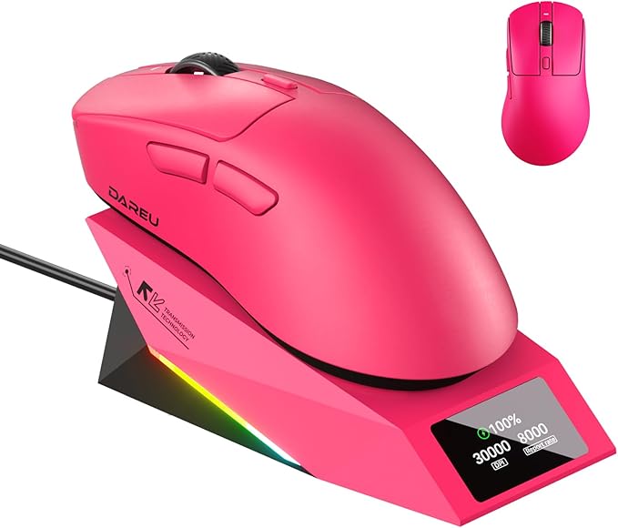 DAREU AE7 Pro Wireless Gaming Mouse with Charging Dock, 8K Polling, 30K DPI Custom P3950 Sensor, 62g Lightweight Right-Handed Mouse w/Tri-Mode connectivity,6 Programmable Buttons