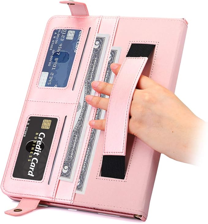 Case for iPad Pro 11" M5 M4 (2025/2024), Techcircle Smart Folio Stand PU Leather Cover w/Hand Strap/Pencil Holder/Card Slots/Envelope Pocket Wallet Case, Rose Gold