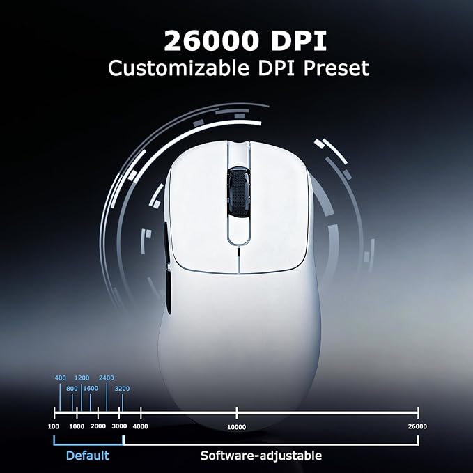 AJ179PRO PAW3395 26000 DPI Gaming Mouse, 8000Hz Polling Rate, 58g Ultra-Light, Tri-Mode (2.4G/Wired/Bluetooth 5.2), Magnetic RGB Charging Dock, Ergonomic Right-Hand Design, White