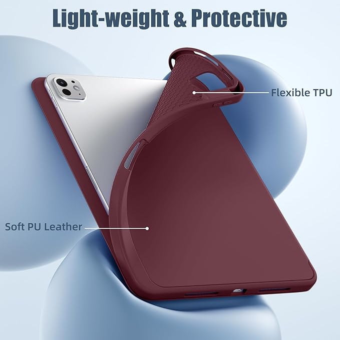 Kidopire New Compatible with iPad Pro 11 Inch Case (M4 2024/M5 2025) with Pencil Holder, Smart Cover with Protective Trifold Stand & Soft TPU Back, Auto Wake/Sleep, Support Pencil Pro, Wine Red