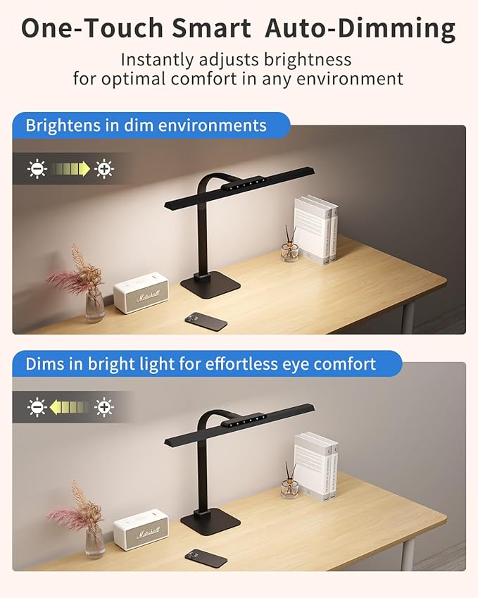 24W LED Desk Lamp, 112 High-Bright Eye-Caring Architect Light, 3000K-6000K Stepless Dimmable Touch Control, Weighted Metal Base, Auto-Dimming & Memory Function for Home Office, Reading, Gaming, Black