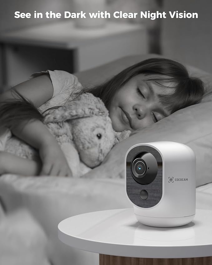 COCOCAM 2PCS 2K Indoor Pan/Tilt Security Camera with 5200mAh Battery, WiFi Camera,Wireless for Baby Monitor/Pet/Home Security, AI Recognition, PIR Human Detection, 2.4G WiFi