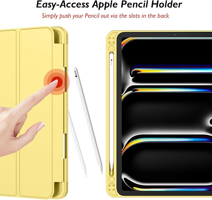 iMieet Case for iPad Pro 11 Inch (M5) 2025 /(M4) 2024 5th Gen, Trifold Stand Smart Cover with Pencil Holder and Soft TPU Back, Auto Wake/Sleep (Yellow)