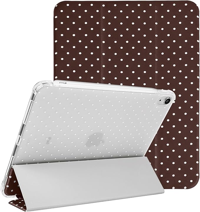 Lovmooful Compatible for iPad 11th 11-Inch A16 (2025),iPad 10 (10.9-Inch,2022 Model,10th Generation) Case with Pencil Holder Cute Polka Dot Aesthetic Design Soft TPU Trifold Stand Protective-Brown