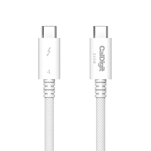 CalDigit Thunderbolt 4 Pro Braided Cable - 40Gbps 240W Power Delivery, Compatible with Thunderbolt 3, Thunderbolt 5, USB4 Type C, MacBook Pro, iMac, iPhone 17 (Pro 1m Thunderbolt 4/USB4, White)