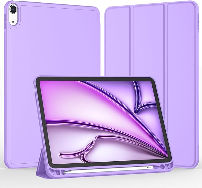 iMieet iPad Air 11 Inch Case M4/M3/M2(2026/2025/2024), iPad Air 5th/4th Generation Case 2022/2020 10.9 Inch with Pencil Holder,Trifold Stand Smart Case with Soft TPU Back(Violet)