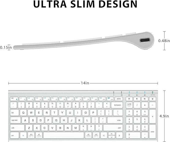 iClever BK10 Bluetooth Keyboard, Universal Bluetooth 5.1 Wireless Keyboard with Number Pad, Ergonomic Design, Multi-Device Compatibility, Stable Connection for Mac, iPad, iPhone, Android, Windows