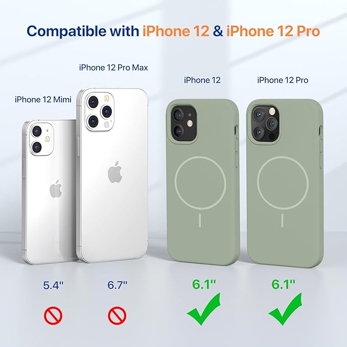 Miracase Magnetic for iPhone 12 Case/iPhone 12 Pro Case, [Soft Anti-Scratch Microfiber Lining], Compatible with MagSafe,Liquid Silicone Shockproof Drop Protection Phone Case for 12/12 Pro,Patina Green