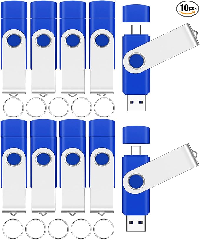 EASTBULL USB2.0 & Type-C Flash Drives 16GB Pack, 2-in-1 Dual Flash Drive Bulk USB-A + USB-C Thumb Drives Pack OTG Photo Sticks Compatible with Smartphones, Computers, Tablets, Mac, PCs (Blue)