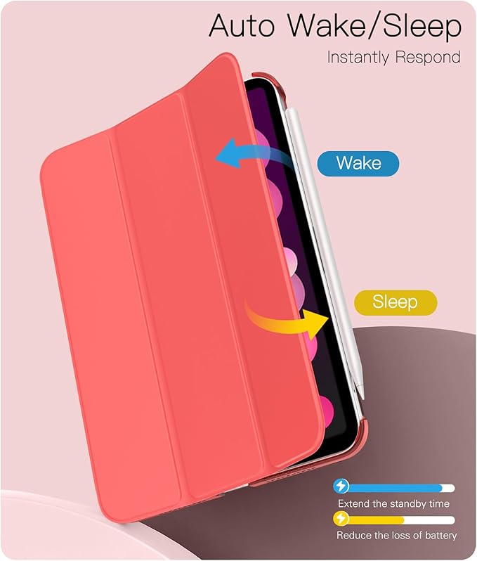 TiMOVO Case for iPad mini 7 A17 Pro 8.3-inch 2024, iPad mini 6th Generation Case, Slim Translucent Hard Back Folio Cover Support Touch ID & Apple Pencil Charging, Auto Wake/Sleep, Coral Orange