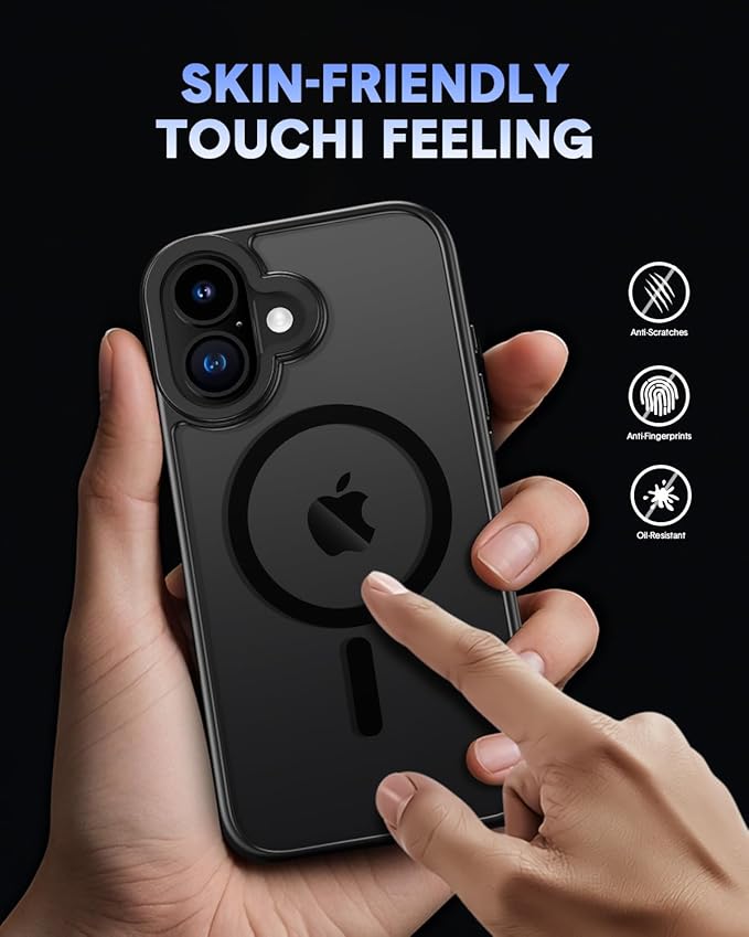 for iPhone 16 Case,Compatible with MagSafe, Includes Tempered Glass Screen & Lens Protectors, Translucent Matte Anti-Fingerprint, Slim Full-Body Military Grade Shockproof case