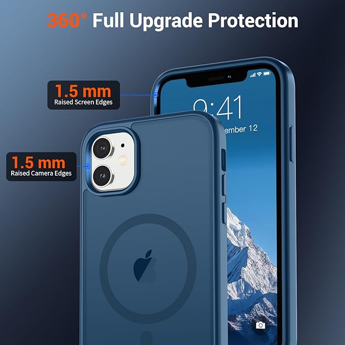 SUPFINE Magnetic for iPhone 11 Phone Case (Compatible with MagSafe)(Military Grade Drop Protection) Translucent Matte Shockproof with Anti-Fingerprint Phone Case,Deep Blue