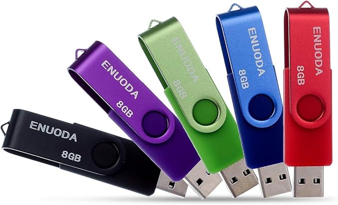 8GB Flash Drive 5 Pack ENUODA Thumb Drives 8GB Swivel Design USB 2.0 Memory Stick Jump Drive Pen Drive for Storage and Backup (5 Colors)