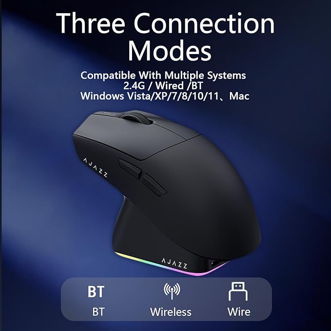 AJ139P V3 MC Wireless Gaming Mouse 2.4G Wired/Bluetooth | RGB Magnetic Charging Dock | Lightweight Design | 24K DPI | 800mAh Battery | PAW3311 Sensor | 5 Programmable Buttons, Compatible with PC/Mac