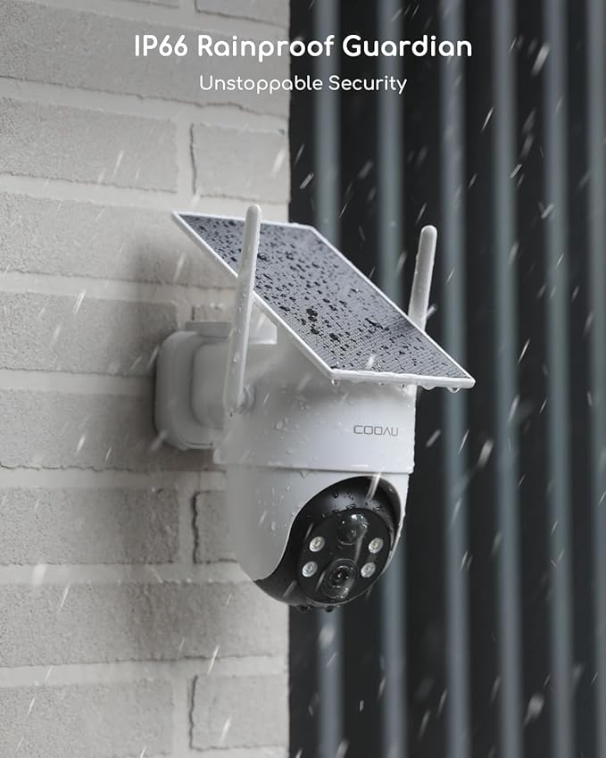 COOAU Solar Security Cameras Wireless Outdoor – Low-Light Rechargeable, Easy to Install, 2K 360° Cameras for Home Security, Surveillance Cam with AI Smart Detection, Color Night Vision,IP66, Alexa