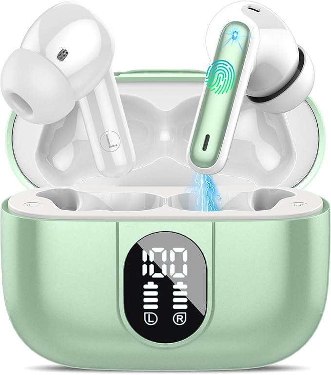 Wireless Earbuds, 2025 Bluetooth Headphones 5.3 HiFi Stereo Earphones, 40H Playtime in-Ear Earbud, Bluetooth Earbud with LED Power Display, IP7 Waterproof Earphones Sport Headset for Android iOS