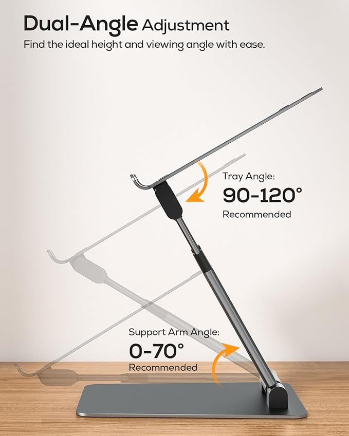 Nulaxy Height Adjustable Laptop Stand for Desk, Dual Foldable Aluminum Computer Riser, Pull Out Design Ergonomic Sit to Notebook Holder Convertor, Compatible with All 10-17" Laptops, Tablets, Gray