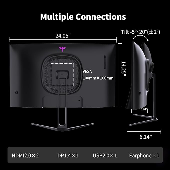KTC 27 Inch Curved Gaming Monitor, 1440P QHD 144Hz PC Monitor, 1500R Computer Display Adaptive Sync, HDR400, 4000:1 Contrast, Eye Care, DP HDMI Port, VESA Wall Mountable, H27S5C