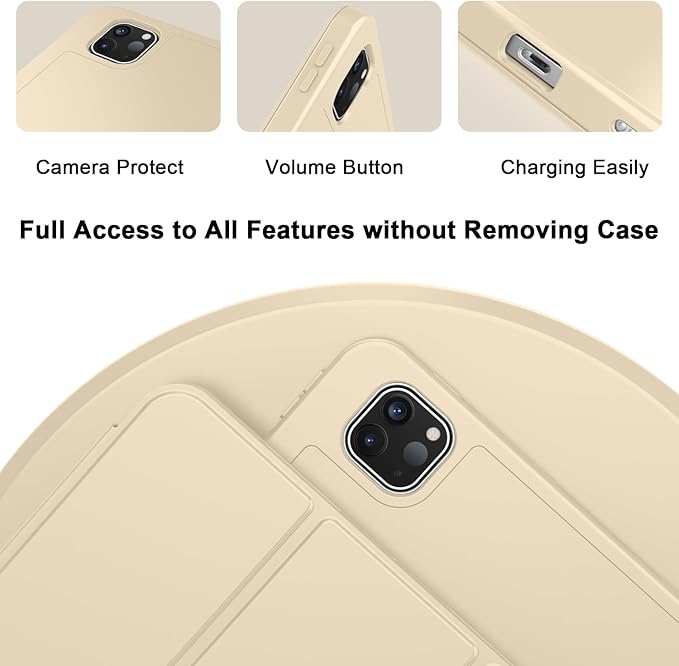ZryXal iPad Pro 11 Inch Case (M5) 2025/ (M4) 2024 (Model: A2836/A2837/A3006), Trifold Stand Smart Cover with Pencil Holder and Soft TPU Back, Auto Wake/Sleep (Champagne Gold)