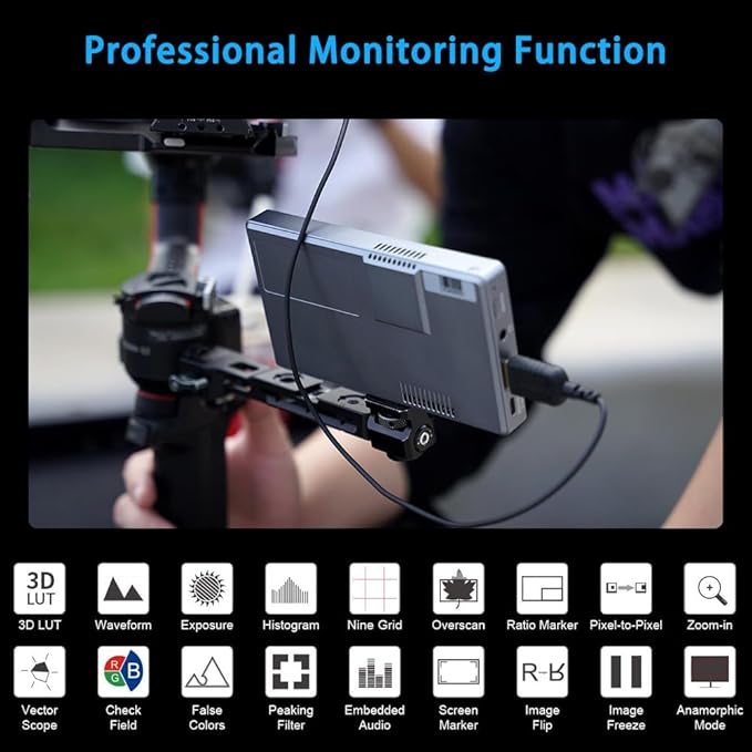 FEELWORLD P6XL 6 Inch Camera Monitor, 1200nit IPS Touch Screen 1920x1080 Built-in 3000mAh Battery Camera Field Monitor with Sunshade, Video Assist HDR Waveform Focus Peaking 3D LUT 4K HDMI