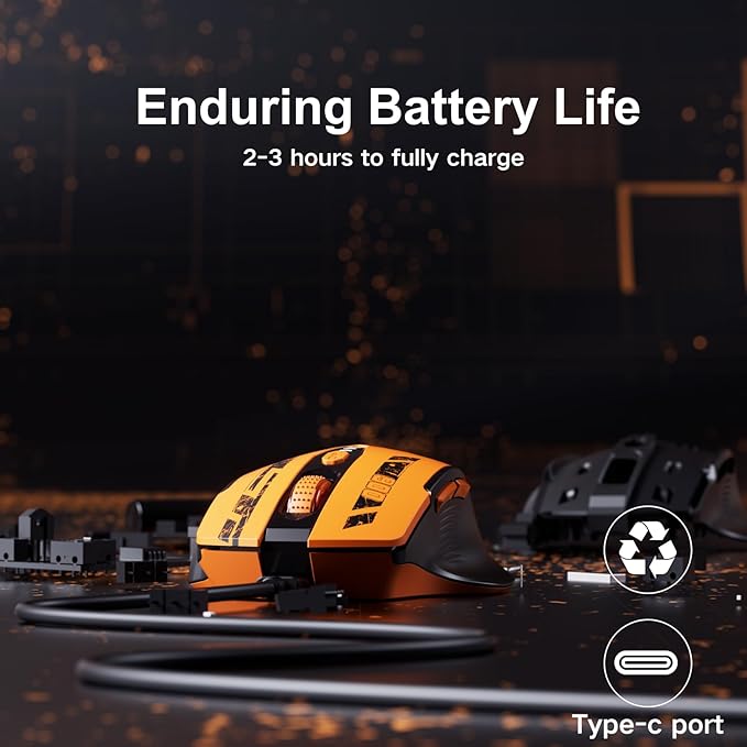Uineer Wireless Mouse,Upgraded 2.4GHz Rechargeable (Battery Level Visible) Ergonomic Computer Mouse,4 Levels DPI, Wireless Mice for Laptop Computer(Yellow)