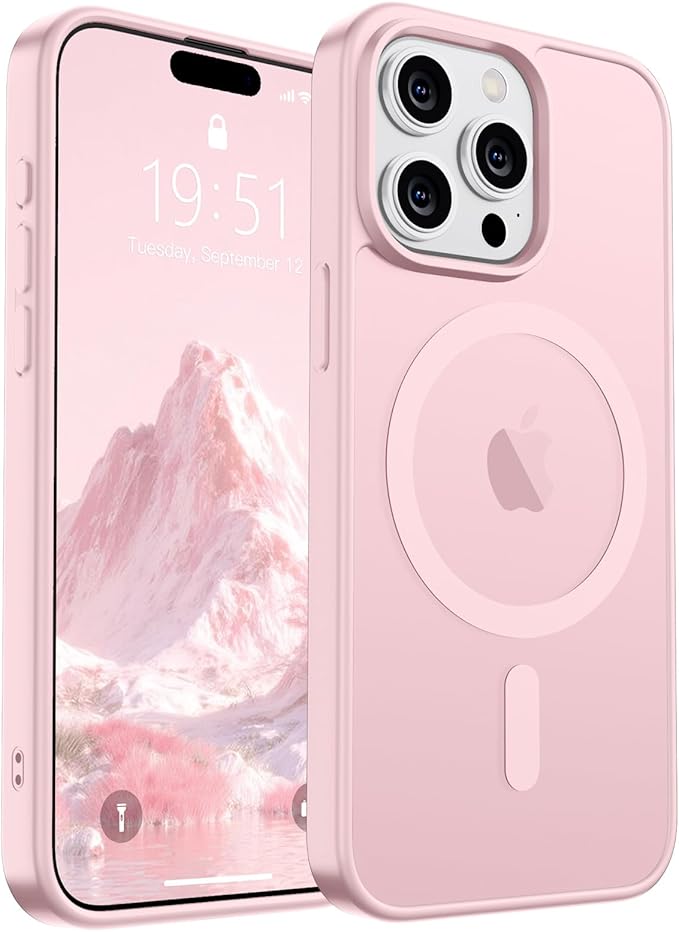 SUPFINE Magnetic for iPhone 15 Pro Case (Compatible with MagSafe) (Military Grade Drop Protection) Translucent Matte Shockproof Phone Cover,Light Pink