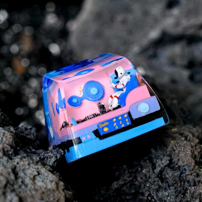 Astronaut Custom Artisan Keycap with Blue Pink Spaceship R1 SA Profile Astronauts Keycaps 1U ESC Handmade Gaming Resin Key Cap Cherry MX Switch Compatible Mechanical Keyboard Space Lover Gift