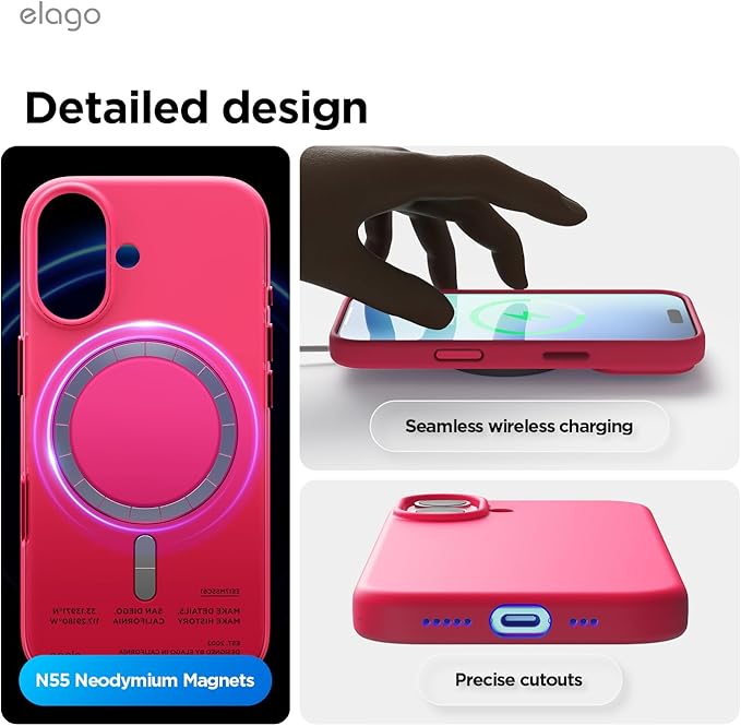 elago for iPhone 17 Case, Premium Magnetic Silicone Case, Compatible with MagSafe, Liquid Silicone Material, Protective Cover, Shockproof, Slim Phone, 6.3 inch (Ice Red)