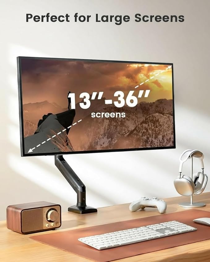 ErGear Single Monitor Arm for 13-36 inch Screens, Adjustable Gas Spring Monitor Mount Holds up to 22 lbs, Computer Monitor Stand with VESA Mount, C-Clamp & Grommet Base, Max VESA 100x100mm