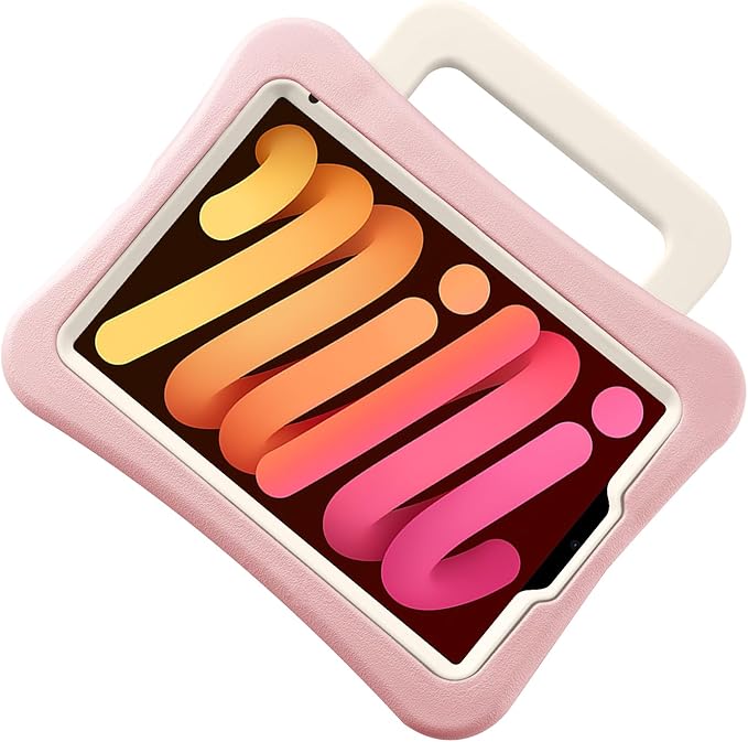 Kids Case for iPad mini 7 (A17 Pro) 2024 /iPad Mini6 2021, Light Weight Heavy Duty/Shockproof/Drop Proof with Handle/Kickstand, Child Friendly Cover for iPad mini 7th/6th Gen 8.3inch (Pink)