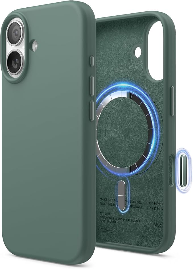 elago for iPhone 17 Case, Premium Magnetic Silicone Case, Compatible with MagSafe, Liquid Silicone Material, Protective Cover, Shockproof, Slim Phone, 6.3 inch (Midnight Green)