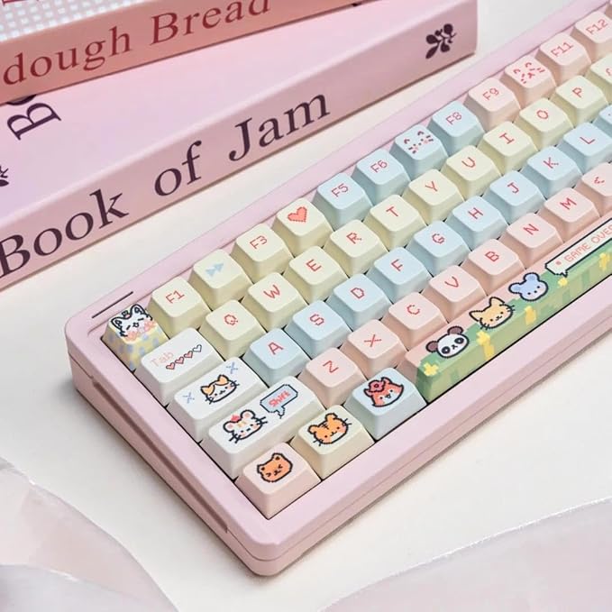 PBT Keycap Set-Cherry Profile Keycaps Cute Pink keycaps 60% 75% 100%, Dye Sub Cute Animal Theme Keyboard caps,118 Key Custom Key caps for Gateron MX Switches Mechanical Keyboard