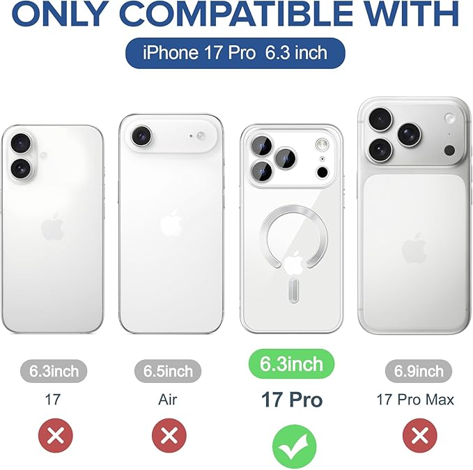 Hython Magnetic Clear for iPhone 17 Pro Case with Camera Lens Protector [Compatible with MagSafe] Luxury Plating Edge Slim Soft TPU Cover Protective Phone Case for iPhone 17 Pro 6.3", Matte Silver